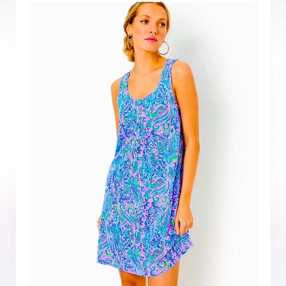 Lilly Pulitzer LELA HENLEY TANK DRESS - LILAC ROSE - WE MERMAID IT, XL
